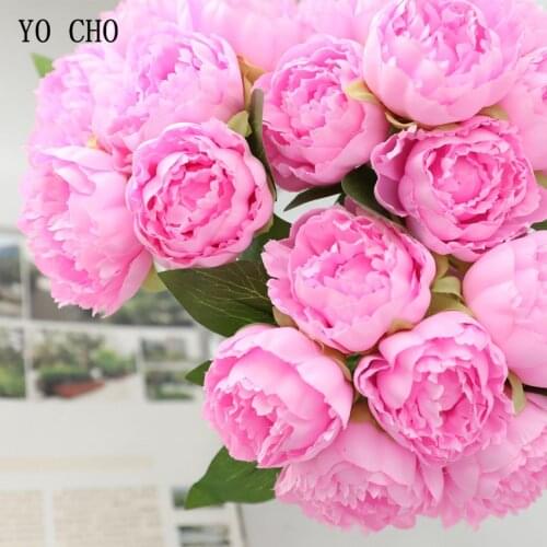 YO CHO Peony Artificial Silk Rose Flowers For Home Decoration High Quality White Flower Wedding Brides Arranging Flowers Bouquet