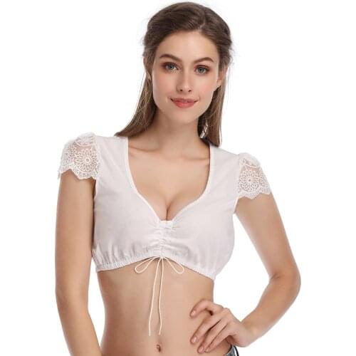 [ German Size ] KOJOOIN Womens Classic Bavarian Oktoberfest Traditional Dirndl Blouse Beer Garden Crop Top