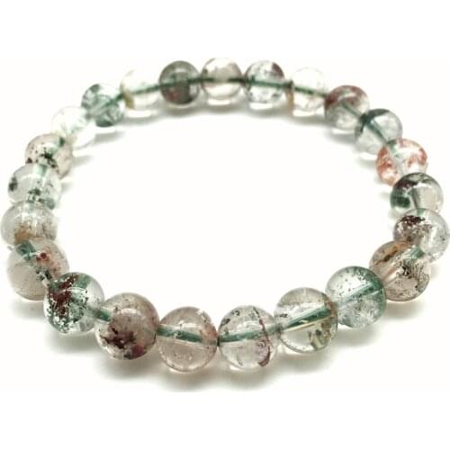 Good Quality New Women Bracelet Nature 8 MM Moss Hair Crystal 100% Really Stone Not Glass 18.5 CM Girl Bangle Green Braclets
