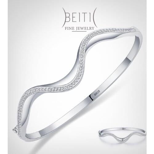 Beitil Classic Wave Shape Genuine 925 Sterling Silver Bracelets For Women Dazzling Clear Zircon Fine Accessories Jewelry GIFT