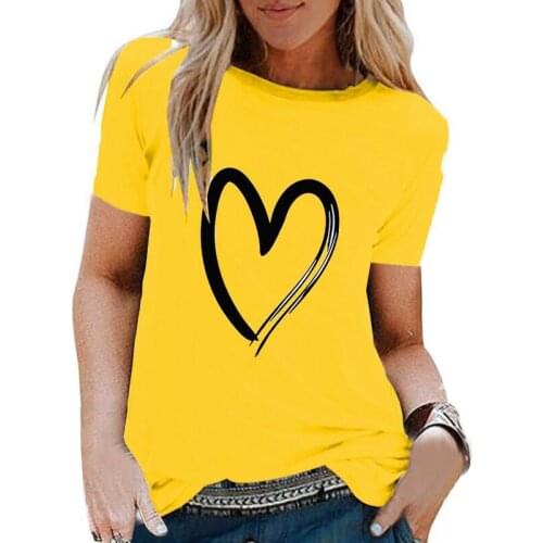 Ladies Love Print Short Sleeve Pullover Round Neck T-shirt Blouse