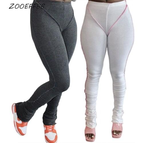 ZOOEFFBB Slim Elastic Stacked Sweatpants Women Fashion Shirring Fitness Clothing Bottoms High Waist Legging Trousers Yoga Pants