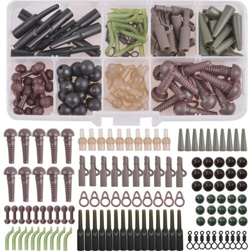 125Pcs/Box Assorted Carp Fishing Tackle Kit Including Rubber Tubes Carp Hook Sleeves Rolling Swivels Carp Rig Accessories