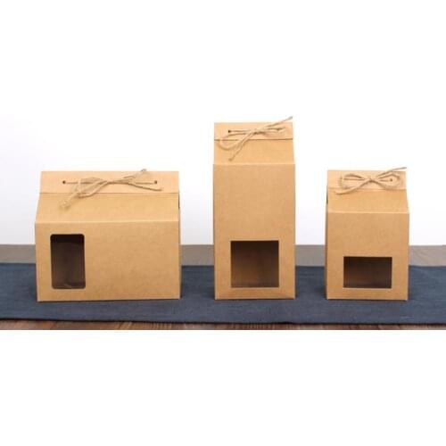 200pcs/lot kraft paper Tea packaging Box,Clear Window box For Cake Cookie Food Storage Standing Up Paper Packing Bag SN3043