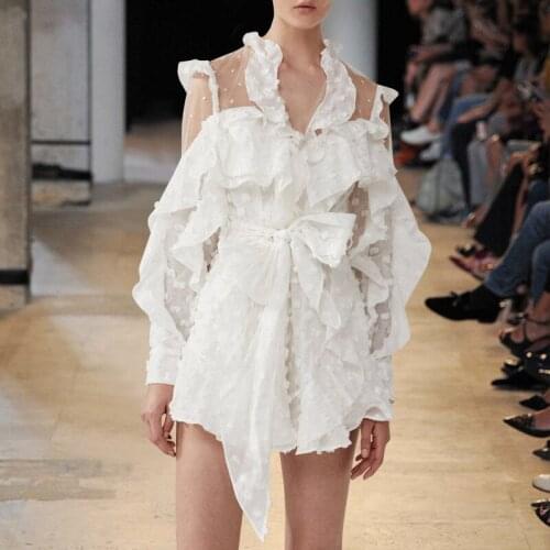 2018 Vintage Autumn Mesh Boho Embroidery White Women Playsuit