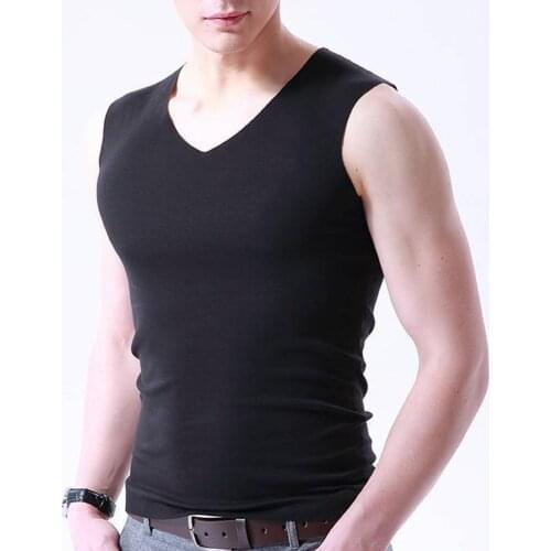 2020 Plus Size Men Sporty Solid Color Sleeveless V Neck Slim Seamless easy to pair with coats Vest Tank Top