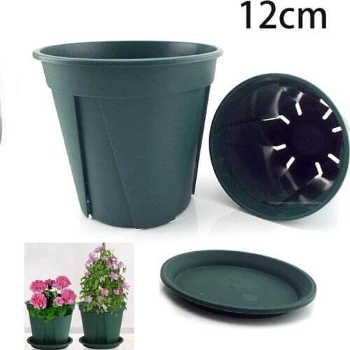 5pcs 12cm Nursery Pots Tray Resin Plant Flower Pot Veg Planter Home Garden Decoration Tools Flowerpot with Tray Drainage Holes