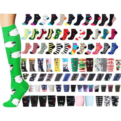 50 Pairs/lot Wholesale Compression Socks Multi Funny Colorful Pattern Pressure Women Men Compress Nylon Sport Stockings