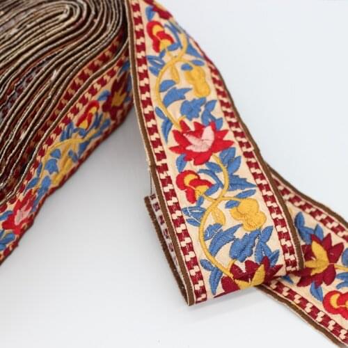 9 Yards Ethnic Embroidery Ribbon Fabric Vintage Boho Lace Trim Clothes DIY Craft Making Flower Embroidered Sewing Accessories