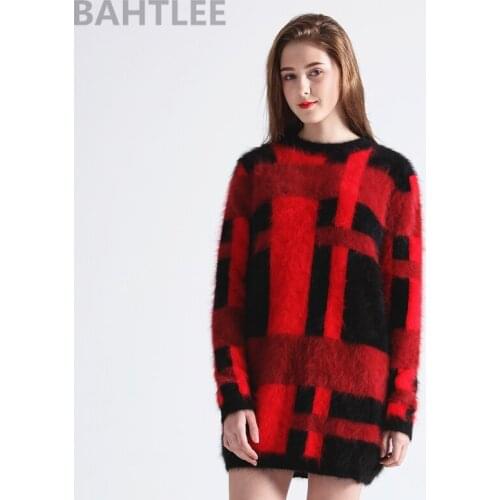 BAHTLEE Autumn Winter Long Wool Womens Angora Rabbit Knitted Pullovers Sweater Sleeve O-Neck Keep Warm