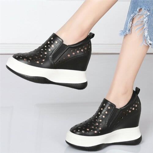 Summer Punk Sneakers Women Genuine Leather Wedges High Heel Ankle Boots Female Breathable Round Toe Platform Pumps Casual Shoes