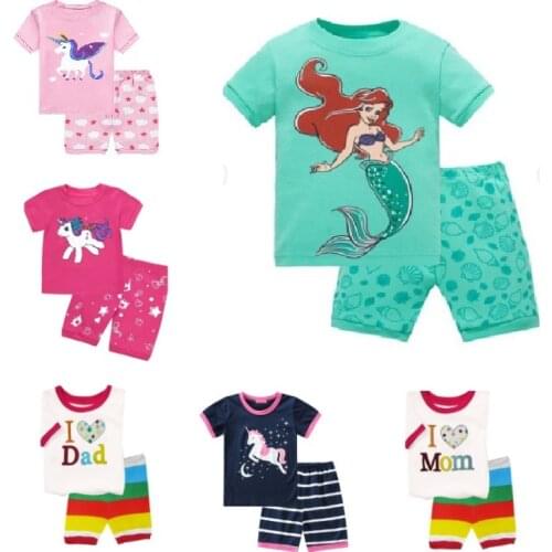 Kids Boys Pajama Sets Cartoon Print Short Sleeve O-Neck Cute T-Shirt Tops with Pants Baby Girls Clothes Summer Sleepwear Pyjamas
