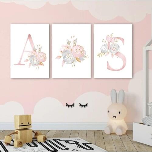 Baby Posters Personalized Girls Name Custom Posters Nursery Prints Pinks Flower Wall Art Canvas Painting Pictures For Baby Room
