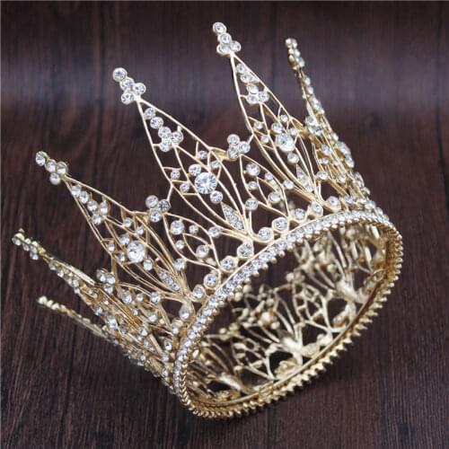Baroque Queen King Crown Bridal Tiaras and Crowns Round Diadem Bride Headband for Wedding Accessories Hair Jewelry Pageant