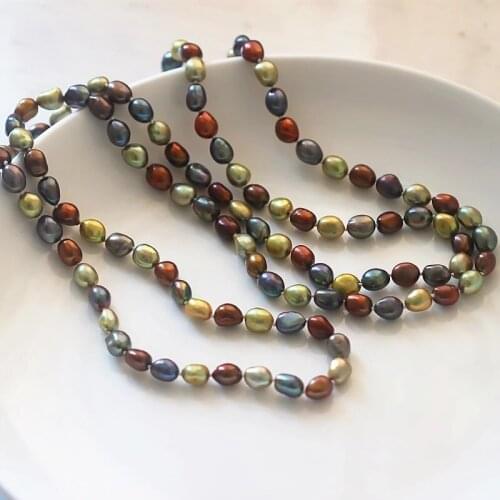 Baroque Natural Freshwater 8-9MM Pearl Long Necklace Mixed Color Natural Shaped Pearl Sweater Chain 48inches