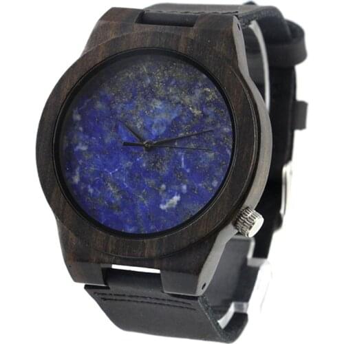 Dropshipping Mens Blue Wood Leather Strap Watch 2020 Unbrand Luxury Men Black Ebony Marble Wristwatches