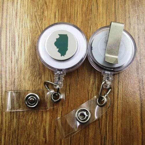 Illinois ID Badge Reel gift for him/her friend family retractable recoil id badge holder work fun