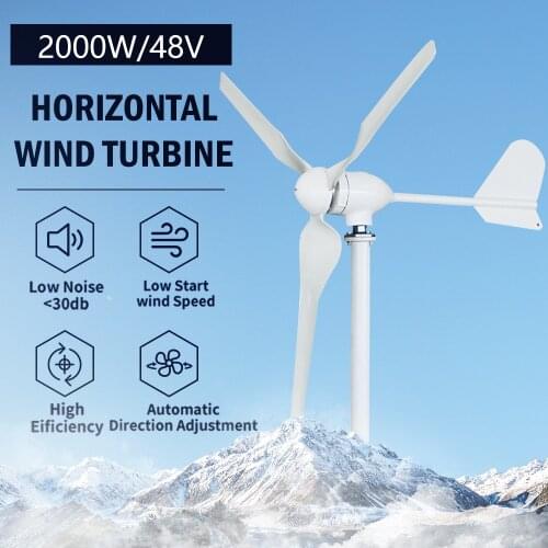China Factory 2000w watt Horizontal Wind Turbine Generator 3 Blades 12V 24V 48V Alternative Energy Generator MPPT Controller