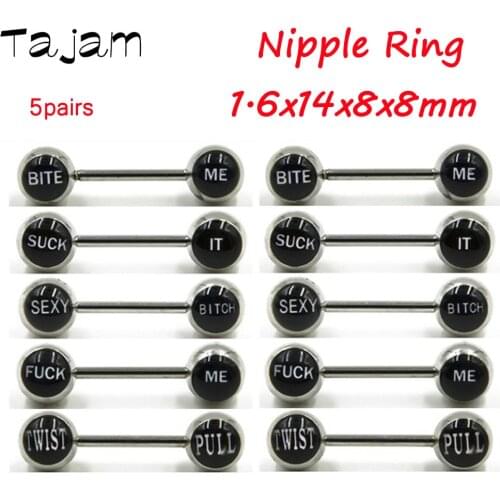 Lot 5 Pair 14G (1.6mm) 316L Surgical Steel Sexy Sex Logo Nipple Ring Flash Film Bling Barbells Piercing Jewelry