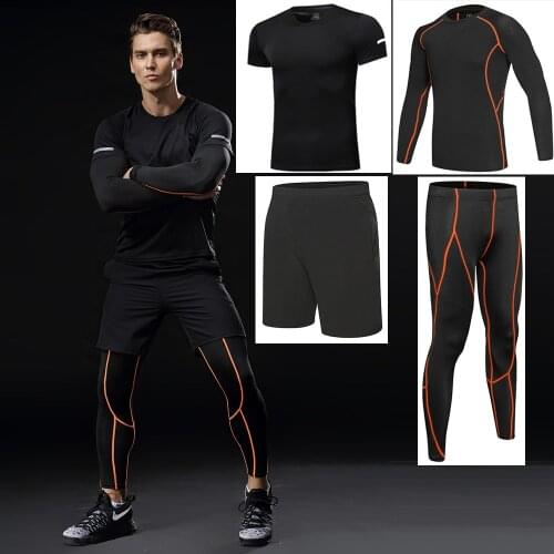 4 pieces Kit Men Running sets Fitness Compression Tracksuit Fitness Tight Running Set T-shirt Legging Sportswear Gym Sport sets