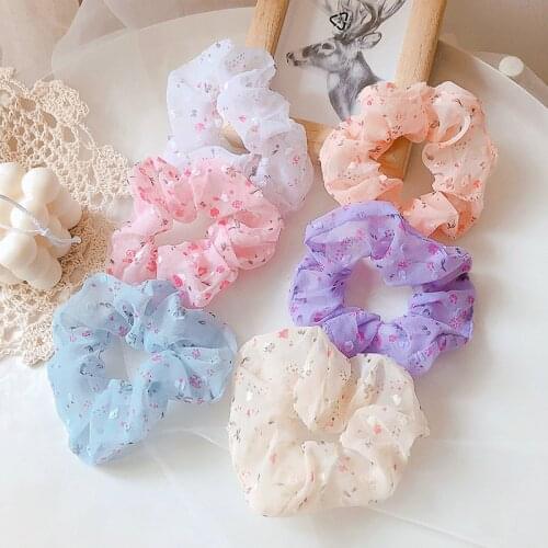 Sweet Chiffon Floral Scrunchies Women Printing Rubber Hair Ties Elastic HairBands Girs Ponytail Holder Headband Hair Accessories