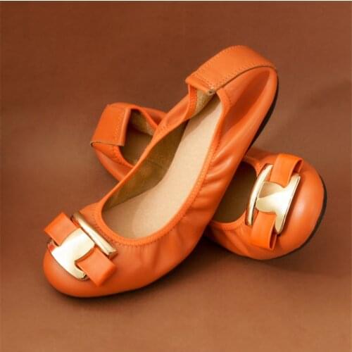 AUCVEE Spring Summer Casual Women Flat Shoes Round Toe Moccasins Ballet Flats Loafer Bow Metal Slip On Lazy Shoes Big Size 43 44