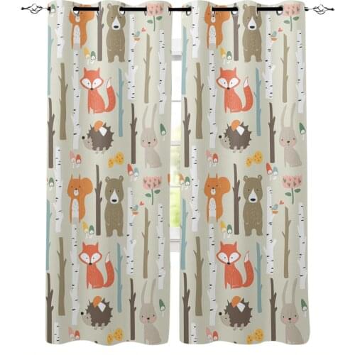 Cartoon Forest Animal Tree Fox Bear Rabbit Kawaii Curtain for Living Room Bedroom Window Treatment Blinds Drapes Kids Curtains
