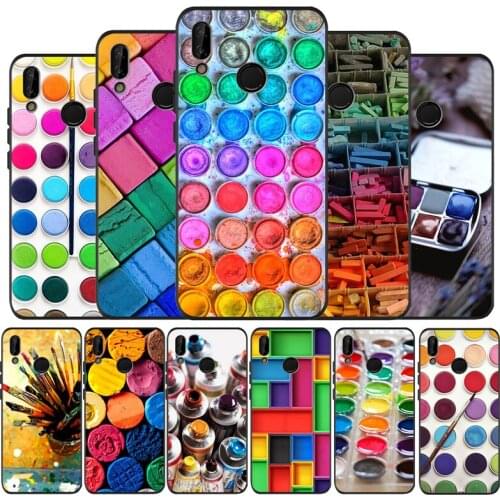 Watercolors Set Paint Palette black Phone Case for huawei P40 P30 P20 P10 Pro lite P9 Lite nova 4E 6SE Psmart 2019 Y6 9 Prime