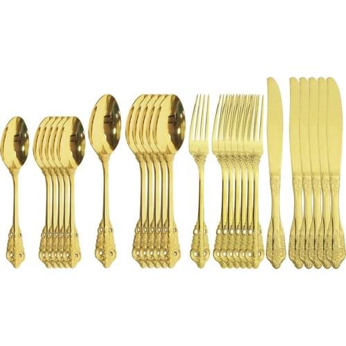 Mirror Gold Cutlery Set Stainless Steel Dinnerware Set Gold Flatware Fork Knife Spoon Wedding Silverware Set Drop Shipping