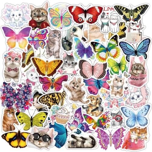 160 Pcs Pack Butterfly Cats Stickers for Laptop Skateboard Guitar Stationery Stickers DIY Fridge Car Bottle Decals Kids Toys