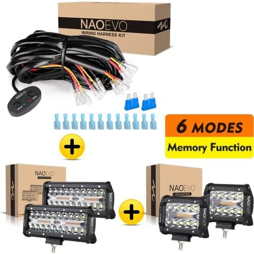 NAOEVO 7INCH 4INCH led Work light bar offroad 4x4 Auto Truck Accessories 6 Modes LED Driving Fog atv Boat 10FT Wiring Harness