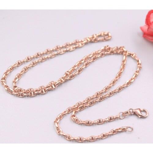 Real 18K Rose Gold Chain For Women Female 2.8mm Anchor Gold Link Chain Necklace 60cm Length Au750