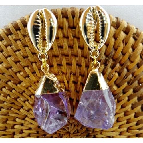 Natural stone Irregular Shape Purple Amethysts Quartz Crystal Pendant for diy Jewelry making Earrings Ms. gift