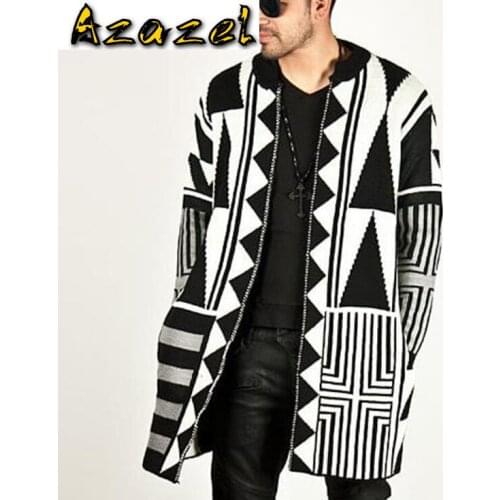 Autumn winter new hip hop street tide mens sweater black and white gray color matching personalized sweaters cardigan men coat