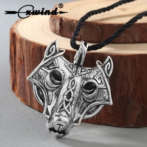 Cxwind Vintage Norse Vikings Talisman Pendant Necklace Norse Wolf Head Necklace Original Animal Charm Jewelry Wolf Head Choker