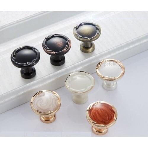 Kitchen Cabinet Knob Circular Cupboard Drawer Hardwares Door Dresser Pull Ivory White Black European Fashion Zinc Alloy
