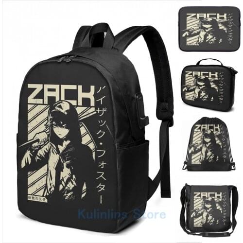 Graphic print Isaac Zack Foster Angels of Death Anime Shirt USB Charge Backpack men School bags Women bag Travel laptop bag
