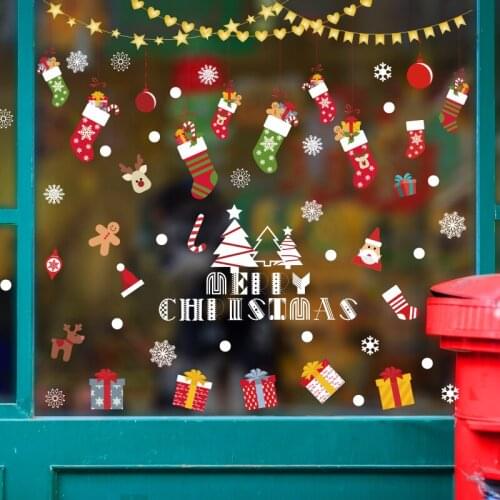 Merry Christimas Cartoon Party Socks GiftS Shop Window Sticker Vinyl Mural Decals Decoration