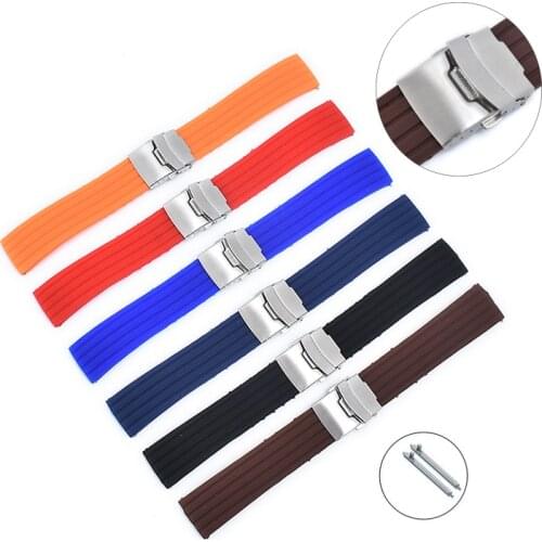 18mm 20mm 22mm 24mm Silicone Strap Folding Buckle for Samsung Galaxy Watch Gear S2 S3 Quick Release Rubber Bracelet Strap Band