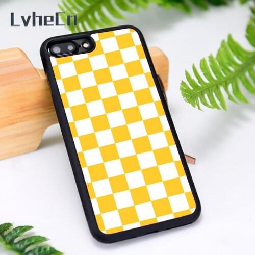 LvheCn Silicone Rubber Phone Case Cover for iPhone 6 6S 7 8 Plus X XS XR 11 12 Mini Pro Max YELLOW CHECKERS