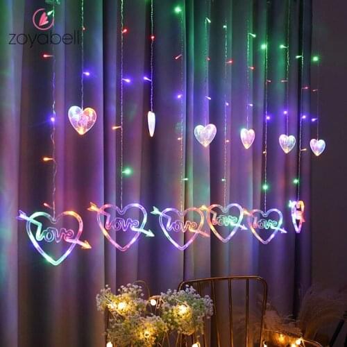 2.5m LED Love Heart Curtain Lights Fairy Garland String Light for New Year Christmas Wedding Bedroom Decoration 220V EU Plug