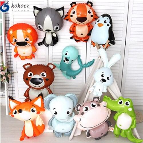 1 Set Of Jungle Cartoon Animal Balloon Rabbit Fox Penguin Hippo Tiger Crocodile Aluminum Foil Balloon Zoo Party Childrens Toy