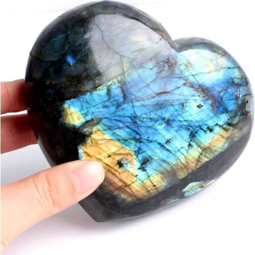 1PC Large 400-900g Natural Crystal Multicoloured Labradorite Heart Blue Purple Love Cabochon Colorful Decor Gift Reiki Healing