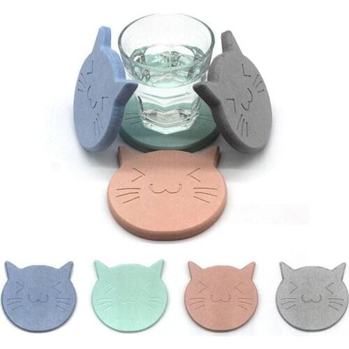 1PC Hot Sell Cartoon Animal Drink Pads Cute Cat Silicone Dining Table Placemat Coaster Kitchen Accessories Mat Cup Bar Mug