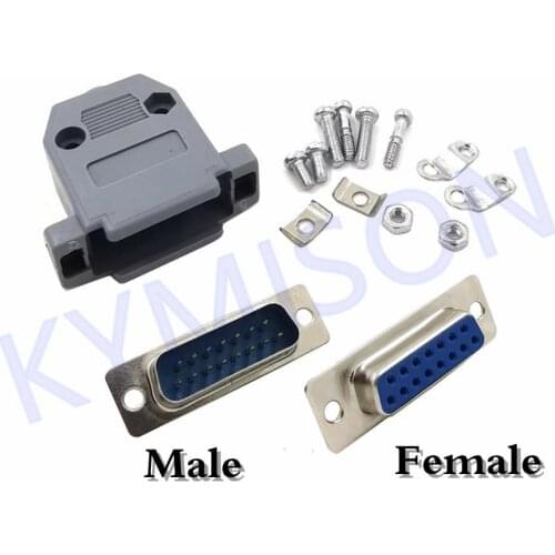 10 sets RS232 Parallel Serial Port DB15 15 Pin 15 Way 2 Rows D Sub Fmale/Male Solder Connector + Plastic Assemble Shell Cover