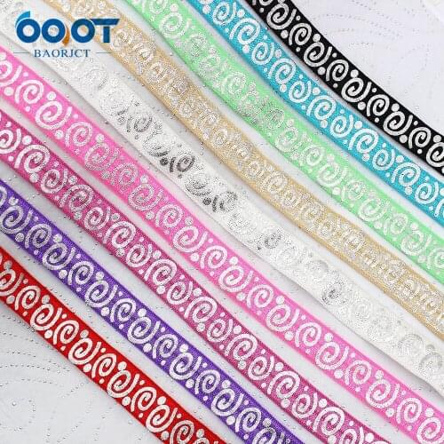 10yards 5/8''geometric bronzing Ribbon Elastic Foldover Elastics Stretch Hair Ties Headbands for Baby Girls Hair Bow E-20508-931