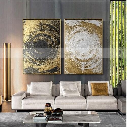 100% Handmade Gold And White Quicksand Abstract Canvas Painting Modern Home Decor Wall Art Oil Painting For Living Room Bedroom