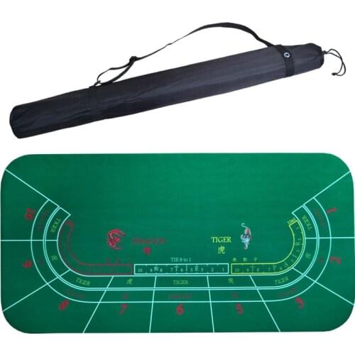 180*90m Table cloth Dragon & Tiger Baccarat Layout Casino Poker Rubber Tablecloth Green Table Mat Board Cloth with Shoulder Bag