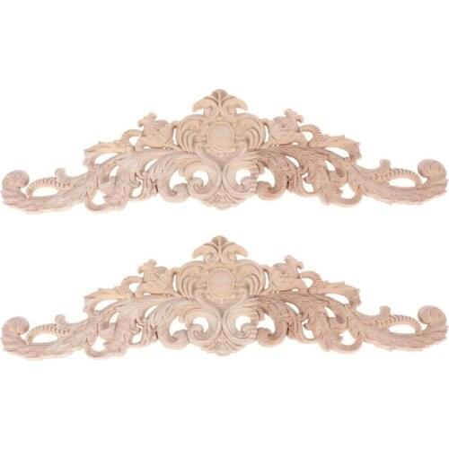 2Pcs Wood Decorative Long Carved Onlay Applique Furniture Corners Ornament Home Door Bed Decor 30 X 8 cm