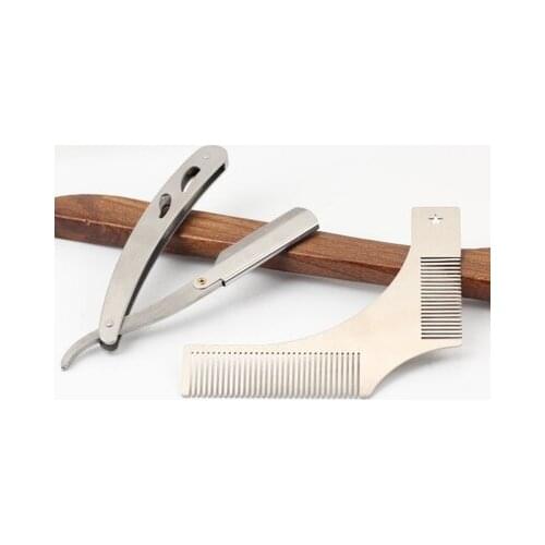 2pcs/set Beard Shaping Tool Template and Razor Kit, ZDU Stainless Steel Beard Shaper and Styling Comb